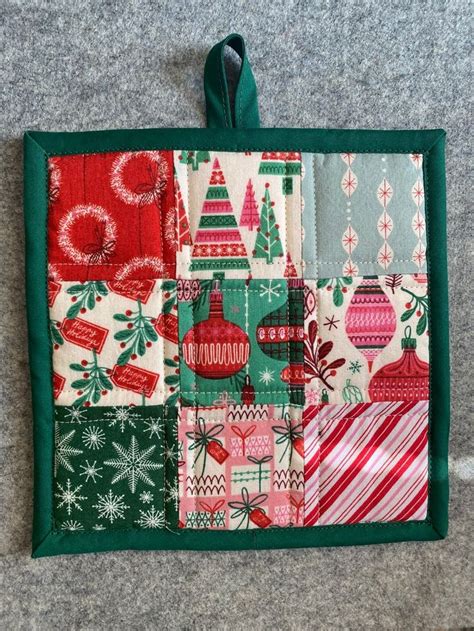 Christmas Patchwork Sampler Square Potholder Trivet Or Hot Pad Etsy In 2024 Christmas