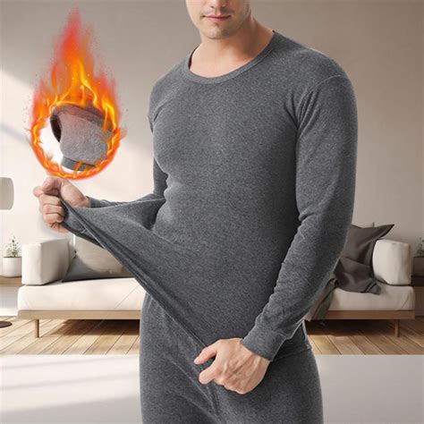 Cyprus Winter Men Thermal Underwear Set Soft Cotton Fleece Lined Warm Panels Long Johns Top