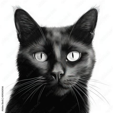 a drawing of a black cat's face with white eyes and whiskers on it's ...