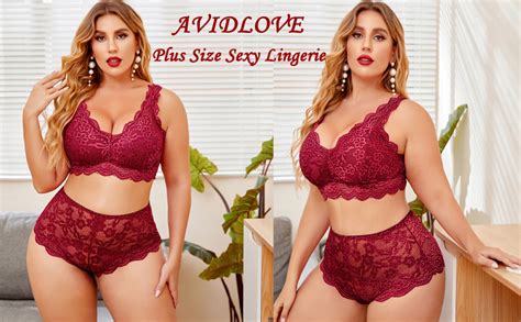 Amazon Avidlove Plus Size Lingerie Set Lace Bralette High Waist Panty Set Clothing Shoes