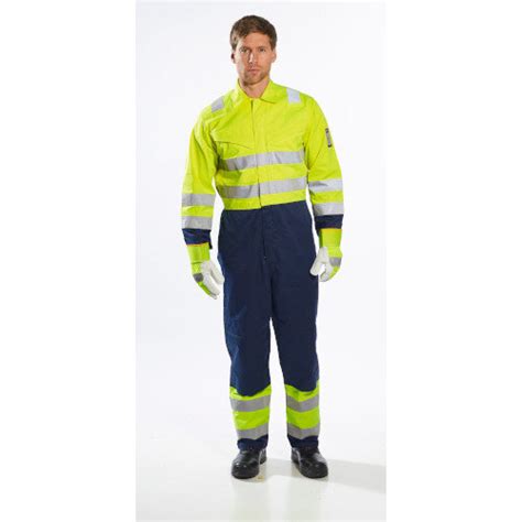 Portwest MV28 Hi Vis Modaflame Coverall Yellow Navy Small Regular