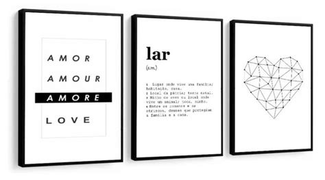 Kit 3 Quadros Decorativos Frases Home Lar Amor Com Moldura Elo7