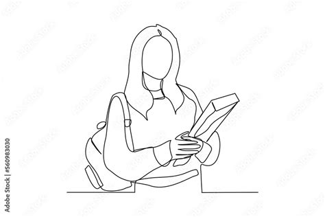 Continuous Single One Line Drawing Art Of College Campus Student Woman