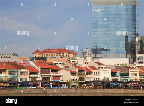 Singapore Boat Quay Old And New Buildings Singapore River Stock