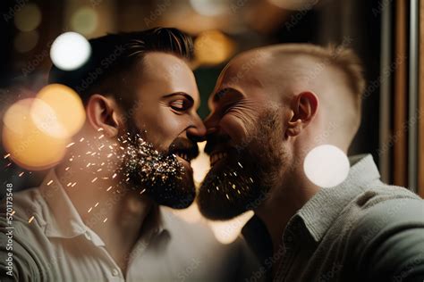 Pareja gay enamorados celebrando el día de San Valentín de febrero ilustração do Stock
