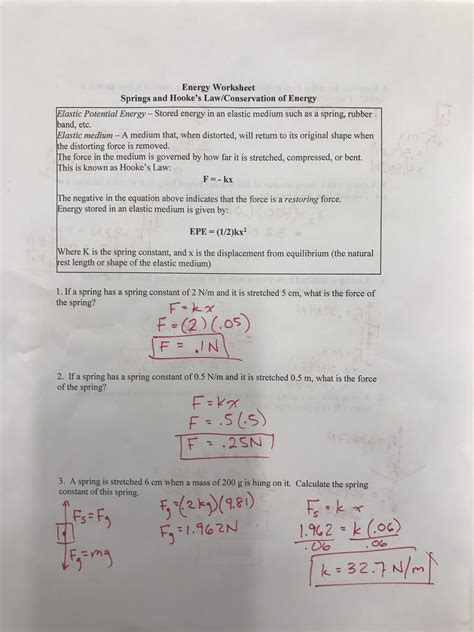 Physics Worksheet Work And Energy Answer Key