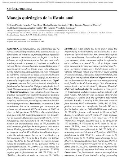 Art Culo Manejo Quir Rgico Original De La F Stula Anal Manejo Quir Rgico De La F Stula Anal