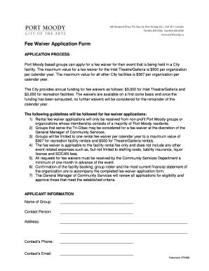 Fillable Online Fee Waiver Application Form City Of Port Moody Fax