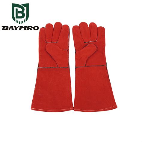 Red Gauntlets Heat Fire Leather Long Welding Gloves - BAYMRO Safety is