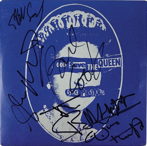 Lot Detail The Sex Pistols Rare Signed God Save The Queen Rpm Album Cover Beckett Bas