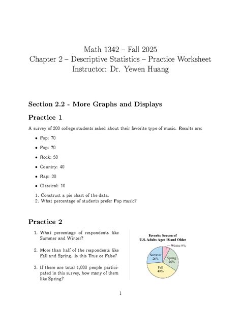 Math 1342 – Fall 2025 – Chapter 2 – Descriptive Statistics – Practice