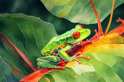 A Vibrant Generative Ai Illustration Of A Tropical Red Eye Frog