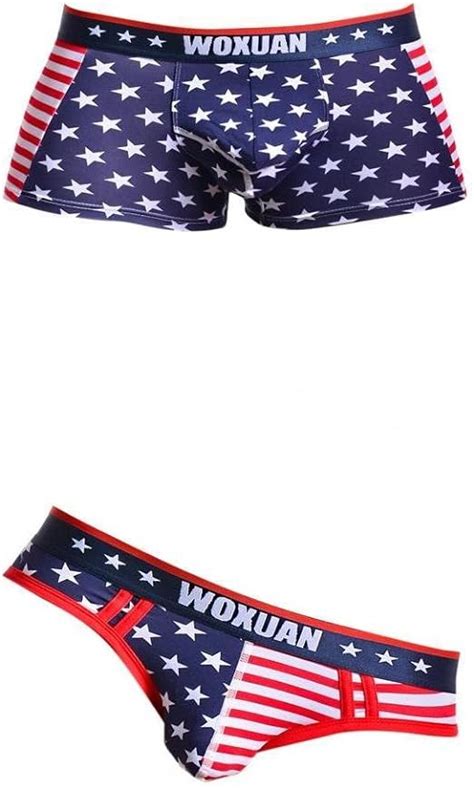 Bonarty 2x Sexy Men American Flag Underwear Stretch Thong Briefs Swim