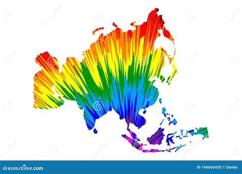 Asia Continent Map Is Designed Rainbow Abstract Colorful Pattern