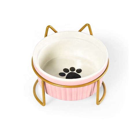 Single Cute Ceramic Elevated Raised Cat Bowls Cat Food Dish With Stand