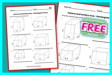 Volume And Surface Area Rectangular Prisms Feet Math Review