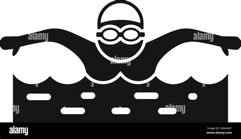 Simplified Black And White Icon Of A Swimmer Wearing Goggles Doing The