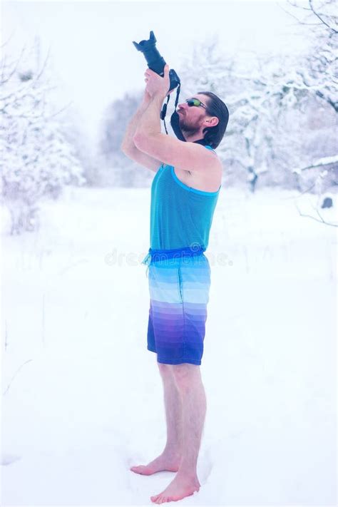 Naked Man Make Some Photo In The Winter Snowy Forest Stock Image Image Of Blue Expression