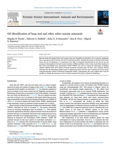 Oil Identification Of Harp Seal And Other Pdf Pinniped Principal
