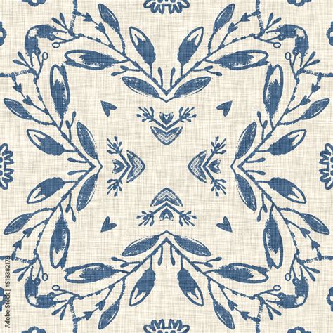 French Blue Floral French Printed Fabric Pattern For Shabby Chic Home