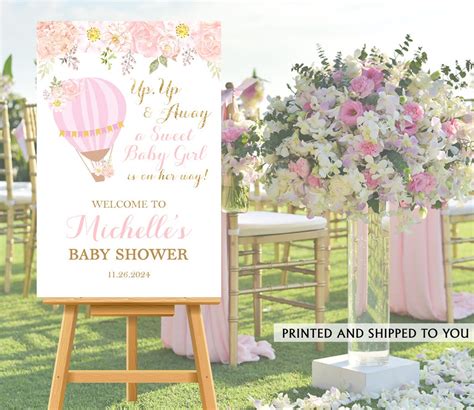 Hot Air Balloon Baby Shower Sign Pink And Gold Welcome Sign Etsy