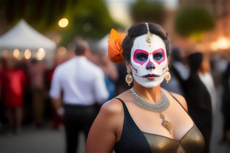 Premium Ai Image A Beautiful Brunette With A Stylized Makeup Of La Katrina Mask Dia De Los