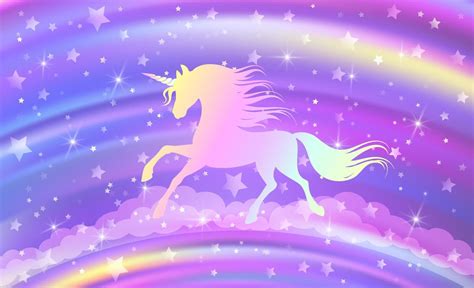 Fantasy rainbow purple sky in sparkling stars and unicorn. 21016273 Vector Art at Vecteezy