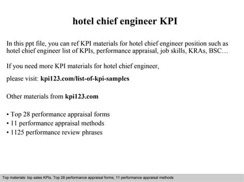 Hotel Chief Engineer Kpi Ppt