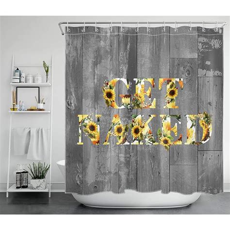 Buy Ecotob Get Naked Sunflower Shower Curtain For Bathroom Farmhouse Yellow Floral Funny Quotes