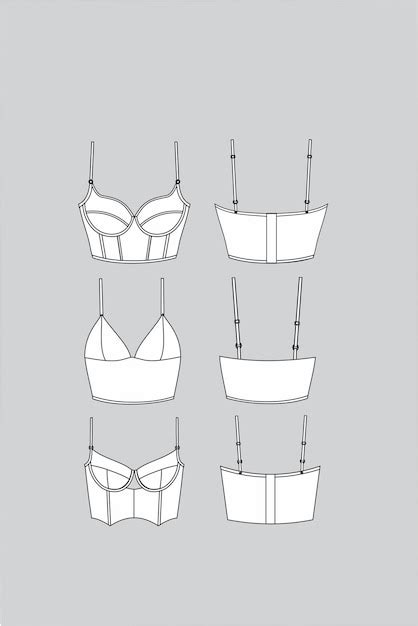 Lingerie Technical Drawing Underwear Illustration Intimates Vector Top Illustration Premium AI