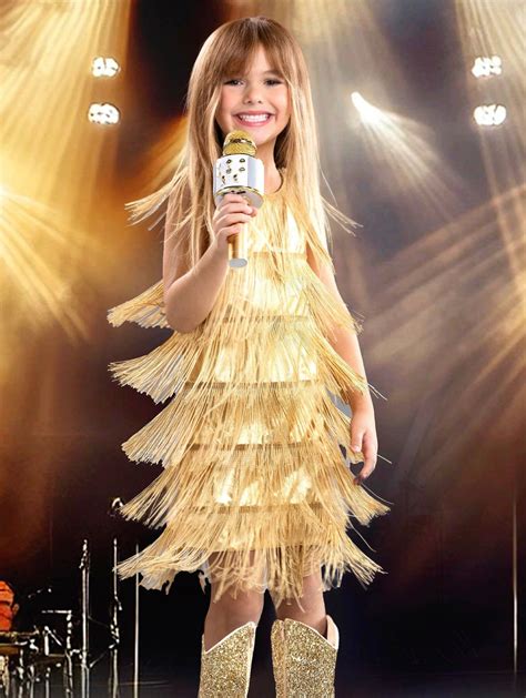 Taylor Swift Fearless Tour Inspired Gold Fringe Costume Dress in 2024