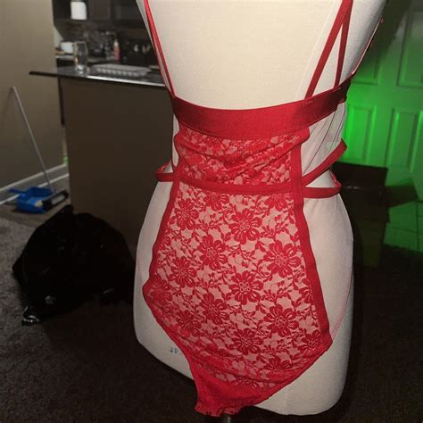 Red Lace Lingerie One Piece Body Suit Worn Once For Depop