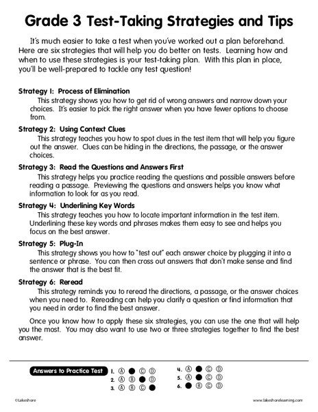 Grade 3 Test-Taking Strategies and Tips Assessment for 3rd Grade ...