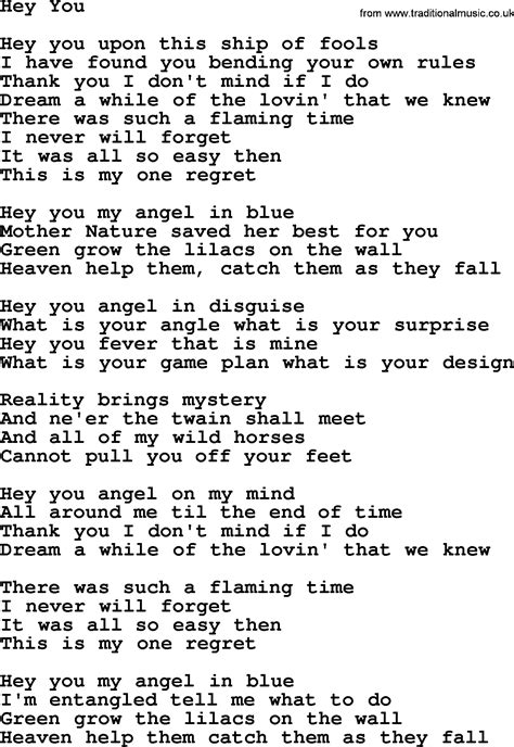 Hey You, by Gordon Lightfoot, Lyrics