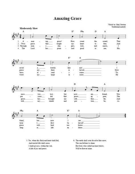 Amazing Grace B Flat Instrument Sheet Music Lead Sheet With Chords