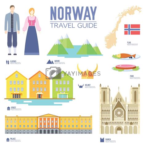 Country Norway travel vacation guide of goods, places and features. Set