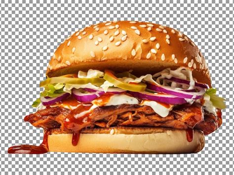 Premium PSD Delicious Pulled Pork Burger Isolated On Transparent