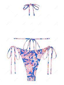 Zaful Women S Bohemian Floral Print Crochet Insert Halter Tie Triangle String Bikini Set