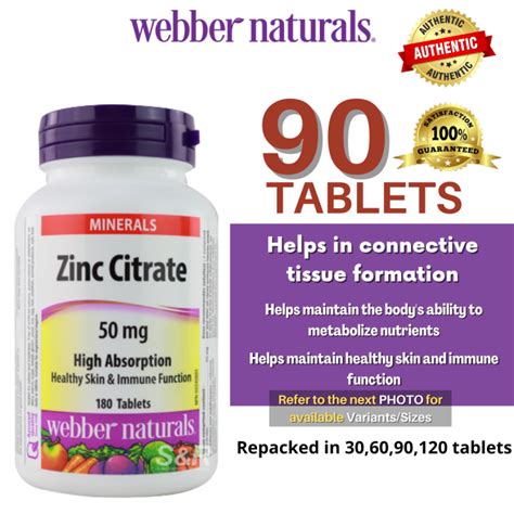90 Tablets Webber Naturals Zinc Citrate 50mg Minerals Lazada Ph