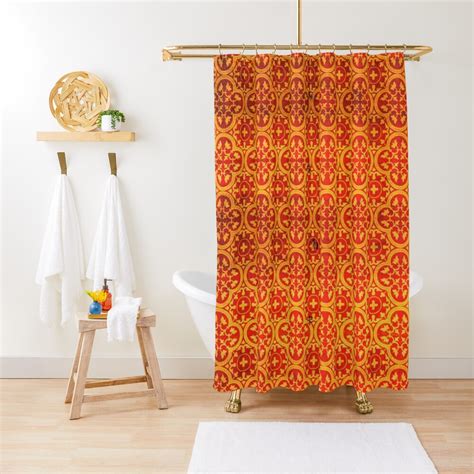 Orange Traditional Oriental Moroccan Style Pattern Shower Curtain By