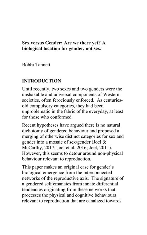 Pdf Sex Vs Gender Are We There Yet A Biological Location For Gender Not Sex