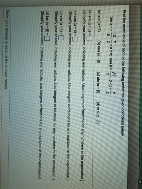 Solved Find The Exact Value Of Each Of The Following Under Chegg