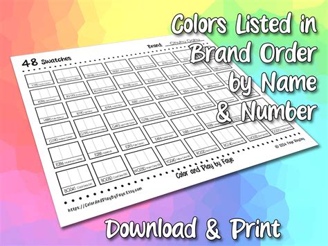 Ohuhu Oahu 48 Pastel Marker Swatch Blank Chart Printable DIY Color