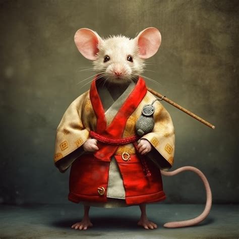 Premium Ai Image Arafed Mouse Dressed In A Kimono Outfit Holding A