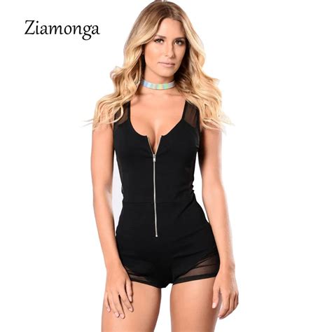 Ziamonga Women Sexy Jumpsuit Deep V Mesh Bodysuit Tights Bodycon Casual