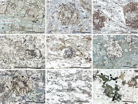 Photomicrographs of metamorphic rocks. Scale-bars correspond to 1 mm ...