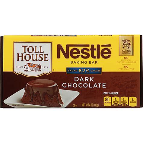 Nestle Toll House Dark Chocolate Baking Bar 4 Oz Bar Baking Chips