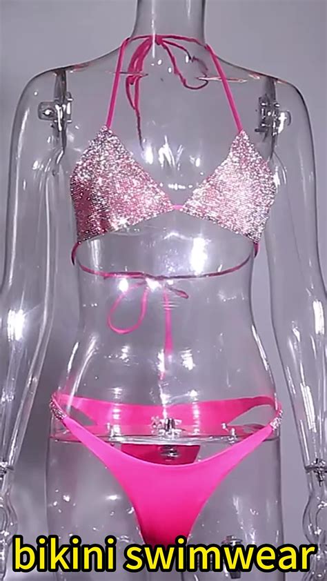 2023 Bikini Set Women Luxury Bling Glitter Halter Neck Sexy Women Swimwear Extreme Bikinis