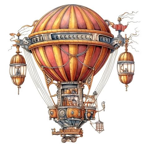 Premium Photo Airship Steampunk Retro Air Balloon Illustration