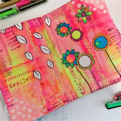 Art Journal Page Tutorial With Textured Flowers Rubber Dance Art